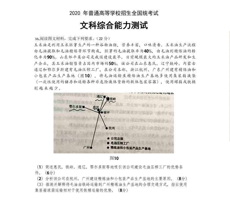山東三星集團(tuán)玉米油登上了2020全國高考卷！這道題你會(huì)怎么答？